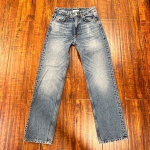 Zara Straight High Rise Blue Jeans Size XS Dark Blue